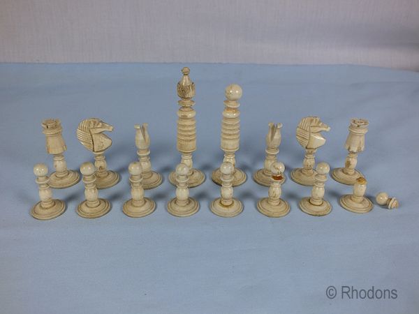 Antique Carved Bone Chess Men