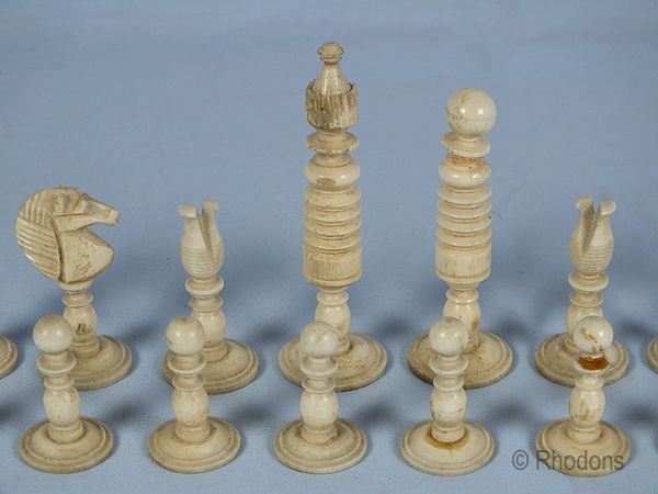 Antique Carved Bone Chess Men