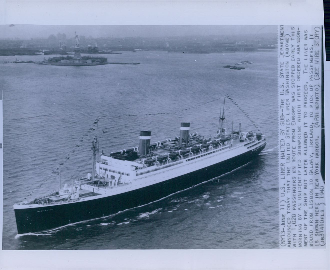 1940 SS Washington in New York Harbor Wire Photo | eBay